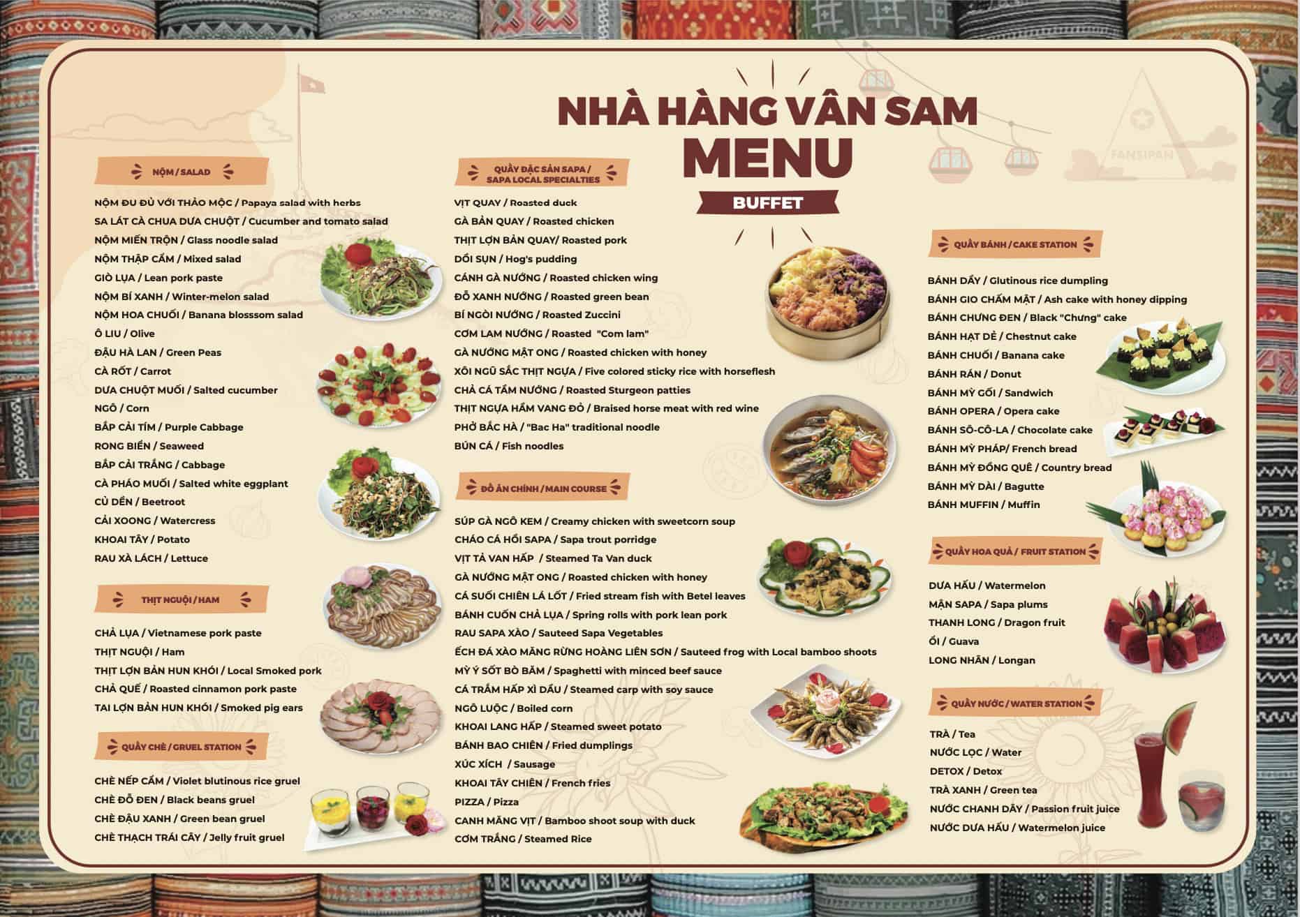 Thực đơn buffet nhà hàng Vân Sam Fansipan Sapa